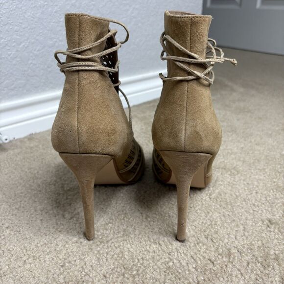 Steve Madden Size 11 Peep Toe Ankle Bootie High Heel Maddye Suede Lattice - Picture 3 of 9